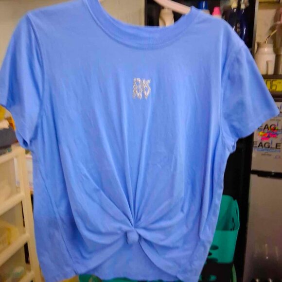 NWOT DKNY Women's Studded-Logo Tie Front T-Shirt, Cornflower Blue, SIZE SMALL - Picture 2 of 11